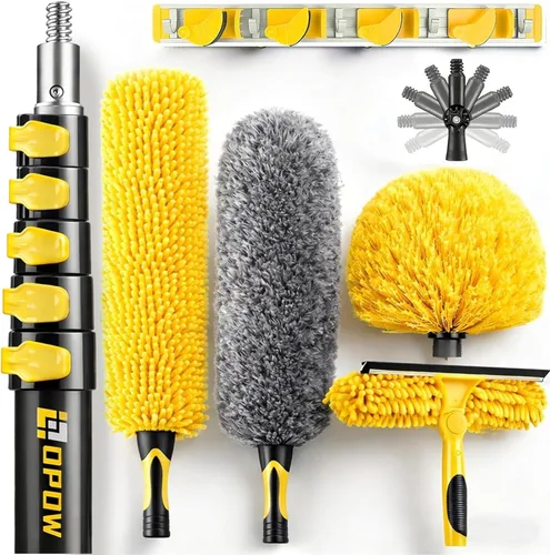 Miniatura 10 de Kits de plumero de techo alto de 20 pies con poste de extensión resistente de 5 a 12 pies, plumero de alto alcance para limpieza, plumero de plumas