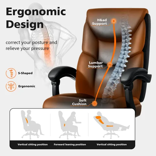 Miniatura 4 de WAILOR Silla de Oficina de 400 libras con Reposapiés, Silla de Oficina Reclinable Grande y Alta con Soporte Lumbar y Cojín de Resorte, Silla de Negro