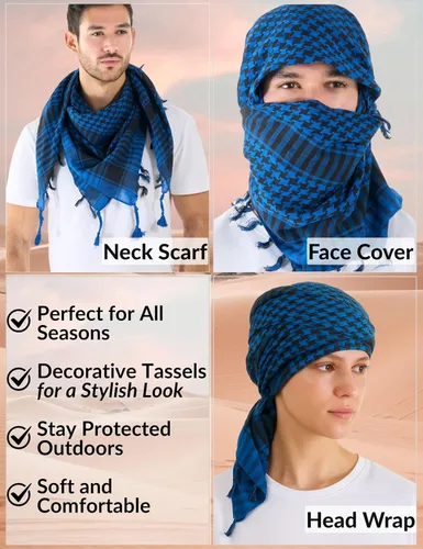 Miniatura 35 de LOVARZI Shemagh Cottons Arab Keffiyeh - Bufanda militar táctica para cabeza y cuello