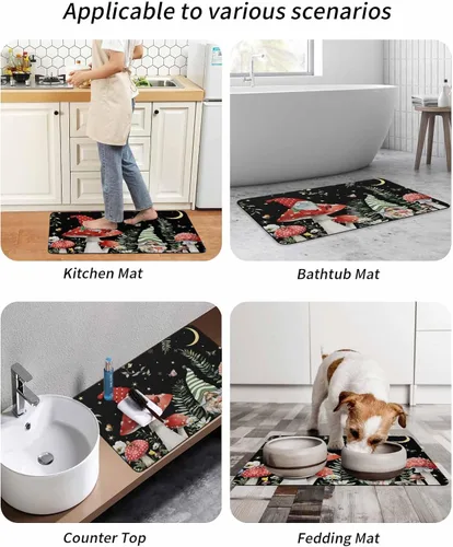 Miniatura 9 de Tapete de baño antideslizante de gnomos de hongos, tapete de baño, alfombra de pasillo de baño, de secado rápido y absorbente, de tierra