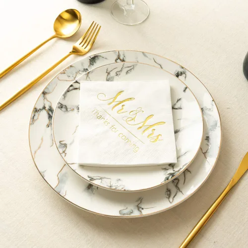 Miniatura 7 de Crisky Servilletas Mr and Mrs Gold Cóctel Bebidas Postre para Boda Ducha Compromiso Decoración de Fiesta Suministros de Decoración de Mesa de Dorado