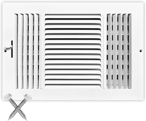 Miniatura 28 de Rejilla de suministro de aire de 3 vías de 10 pulgadas x 6 pulgadas - Tapa de ventilación y difusor - Cara plana estampada - Blanco.