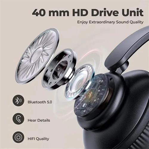 Miniatura 4 de Auriculares Bluetooth sobre la oreja, auriculares inalámbricos con reducción de ruido y micrófono/bajo profundo, auriculares LED plegables y ligeros