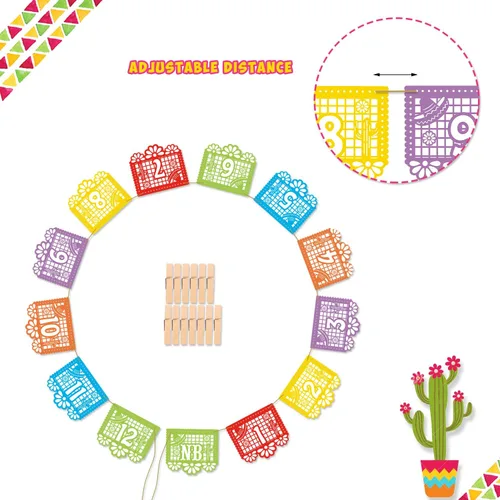 Miniatura 4 de Cartel de fotos de fiesta mexicana para el primer cumpleaños, papel picado UNO, cartel de fotos mexicanas para fiesta, pancarta mensual para bebé
