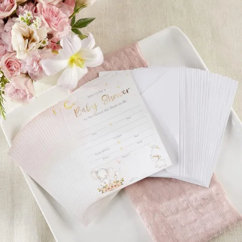 Miniatura 7 de Kate Aspen Paquete de invitación y tarjeta de agradecimiento para baby shower de elefante, color rosa (juego de 25), talla única Elefante rosado