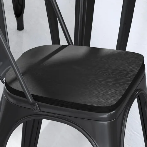 Miniatura 6 de BizChair Juego de 4 asientos de madera de poliresina, poliestireno negro, bordes redondeados para mayor comodidad, para sillas y taburetes de metal