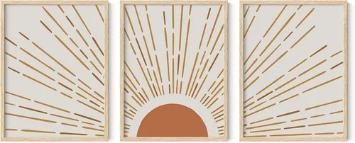 Miniatura 128 de HAUS AND HUES Arte de pared bohemia moderna de mediados de siglo - Arte boho, neutro, decoración de pared con sol (Marco negro, 12x16)
