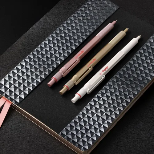 Miniatura 9 de Rotring 600 Bolígrafo metálico de bola, punta media, tinta negra, barril blanco perla, recargable, 1 unidad - Escritura suave, estilo, comodidad