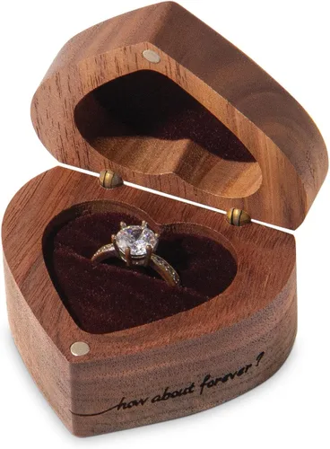 Miniatura 3 de Caja de anillo de compromiso delgada de madera en forma de corazón para propuesta, ceremonia de boda, regalo de cumpleaños