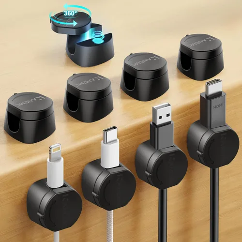 Miniatura 8 de Kanemc Clips de cable para escritorio, organizador magnético de alambre giratorio de 360°, gestión de cables autoadhesivos para escritorios