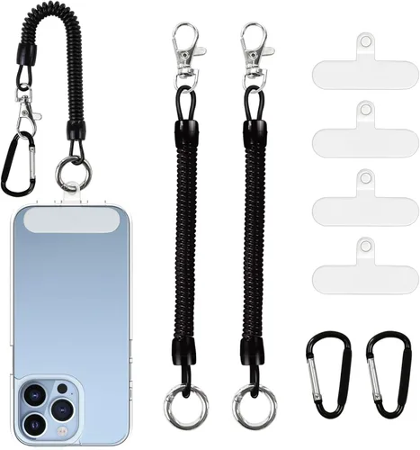 Paquete de 2 correas para teléfono, antirrobo y prevención de caídas para senderismo al aire libre y ciclismo (4 parches + 2 mosquetones)