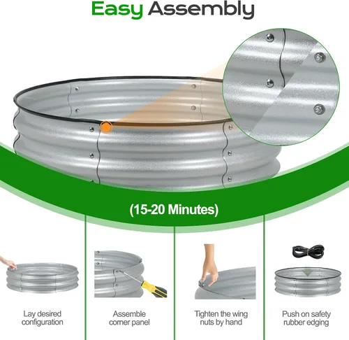 Miniatura 8 de Aoodor Cama de jardín elevada de metal de 9 pulgadas de alto y 30 pulgadas, maceta para exteriores y kit de jardín elevado para verduras, flores