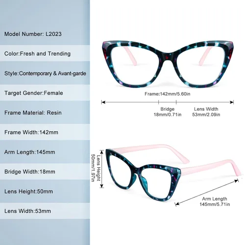Miniatura 6 de Lentes de lectura elegantes para mujer, paquete de 4 unidades, de gran tamaño, bloquean la luz azul, con combinaciones de colores de moda (C2 x 0.00)