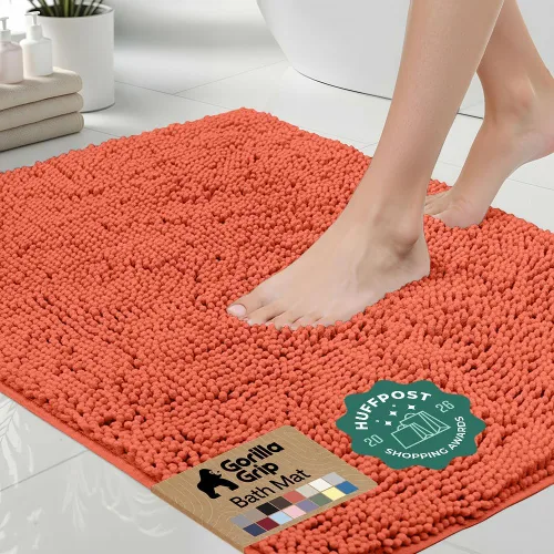 Miniatura 28 de Gorilla Grip - Tapete de baño afelpado, absorbente, peludo, de felpilla, para base de inodoro cuadrada, reverso de goma, suave, de microfibra, claro