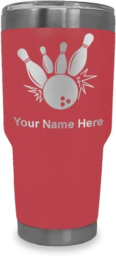 Miniatura 24 de LaserGram Vaso aislado al vacío de 20 onzas, bola de boliche y alfileres, grabado personalizado incluido (negro)