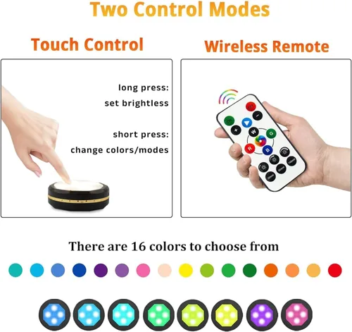Miniatura 6 de Luces de disco recargables para debajo del gabinete, paquete de 6 luces LED de armario con control remoto, 16 colores, carga USB, luces nocturnas
