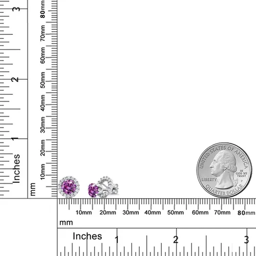 Miniatura 130 de Gem Stone King Aretes redondos de plata de ley 925 de 0.236 in con piedra natal extraíble para mujer
