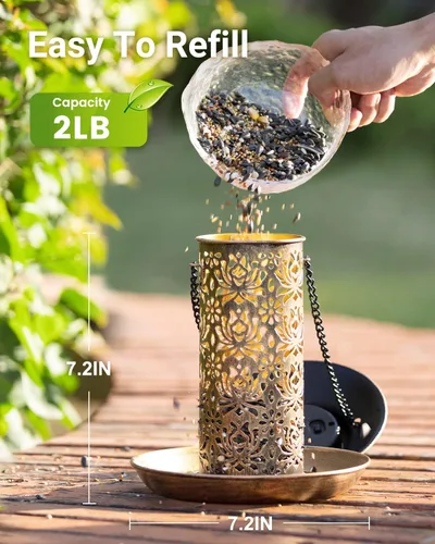 Miniatura 4 de SWEETFULL Comedero Solar para Pájaros para Exteriores Colgante, Comedero de Metal para Pájaros Silvestres para Cardenales, Farol Solar de Jardín