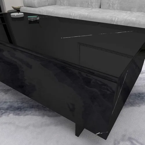 Miniatura 6 de COSVALVE Mesas de Centro Rectangulares de Mármol para Sala de Estar, Mesa Auxiliar Moderna Negra, Mesa de Centro Contemporánea de Alto Brillo Negro