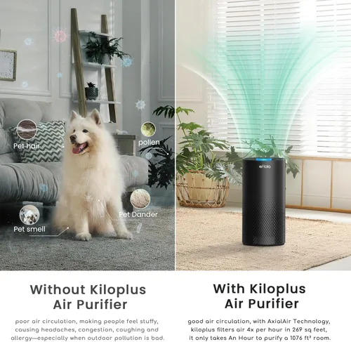 Miniatura 4 de Afloia Purificadores de aire para dormitorio, hogar, habitación grande, Wi-Fi de 2.4 GHz, filtro inteligente 3 en 1, purificadores de aire para Negro