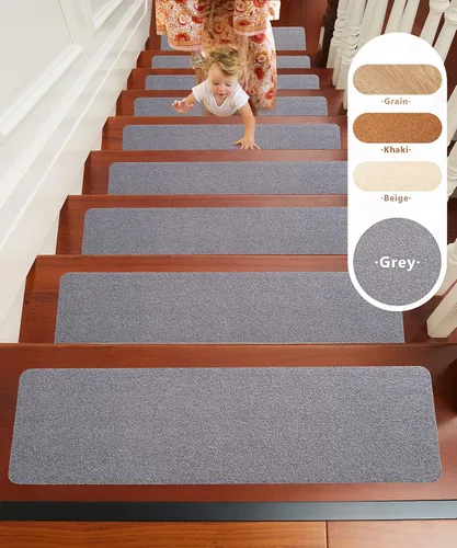 Miniatura 7 de Peldaños antideslizantes para escaleras, seguras para niños, ancianos y mascotas, juego de 14 piezas, autoadhesivo, 8 x 30 pulgadas, gris