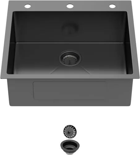 Miniatura 25 de Fregadero de cocina de 13 pulgadas color negro plomizo de 13 x 15 pulgadas, fregadero de cocina de acero inoxidable calibre 18, fregadero hecho a