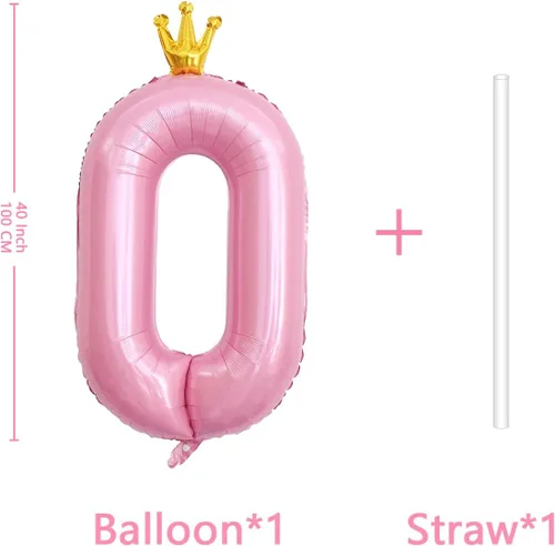 Miniatura 2 de Globo rosa con corona de 40 pulgadas con número 0, globo grande unido de papel de aluminio rosa claro Mylar con dígito de helio 0 para decoración