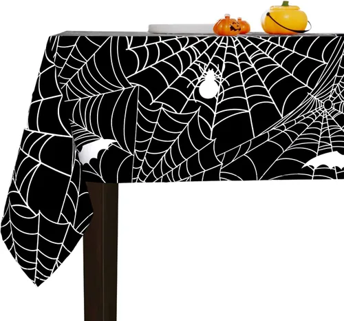 Miniatura 9 de MikiUp Mantel redondo de Halloween, mantel decorativo de tela de araña, impermeable y lavable, para fiestas, cocina, comedor, interiores