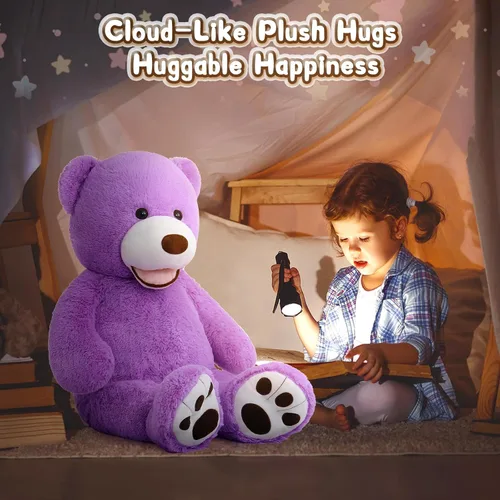 Miniatura 4 de MorisMos Oso de peluche gigante, animales de peluche grandes de 39 pulgadas con huellas grandes, osos de peluche, regalo para niños, morado