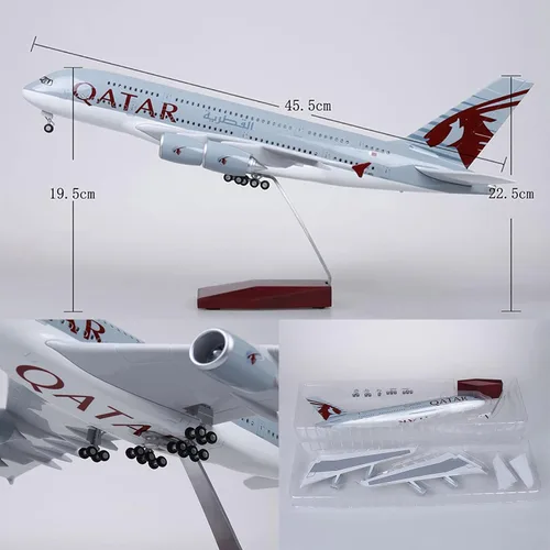 Miniatura 3 de Modelo de avión a escala 1:160 de 18.5 pulgadas, modelo Qatar A380, modelo Jet Collectibles, modelos planos de resina con ruedas fundidas a presión