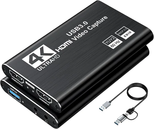 XIIXMASK Tarjeta de captura de video, tarjeta de captura de audio y video, tarjeta de captura USB 3.0 4K HDMI Loop-Out, 1080P 60FPS/2K 30FPS captura
