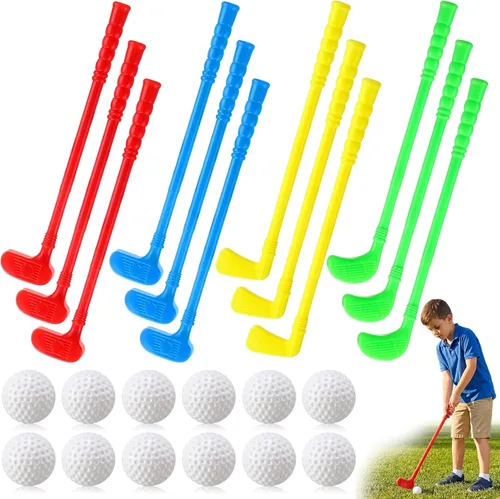 Miniatura 9 de Juego de 24 palos de golf de plástico para niños pequeños, regalos de fiesta de cumpleaños de golf, clubes y pelotas para niños, niños pequeños