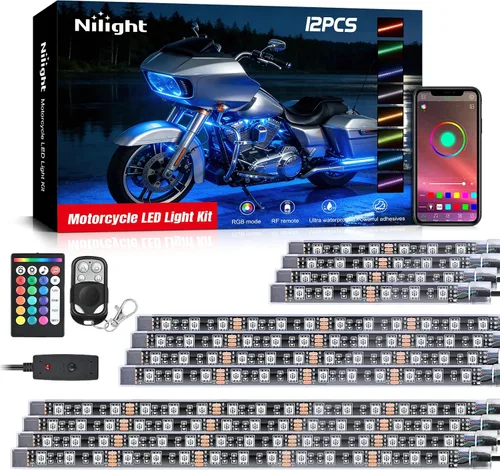 Miniatura 11 de Nilight - TL-35 Kit de luces LED RGB para motocicleta, 12 piezas, impermeable, multicolor, lámpara de luces de atmósfera con controles remotos