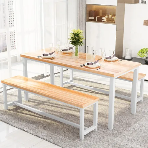 Miniatura 13 de Recaceik Juego de mesa de comedor para 4, mesa de cocina y sillas para 4, mesa de comedor de mármol sintético con 2 bancos, mesa de comedor que