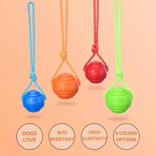 Miniatura 3 de Pelota de entrenamiento para perros en una cuerda, pelota de goma para perros con asa para tira y afloja K9, recompensas de entrenamiento