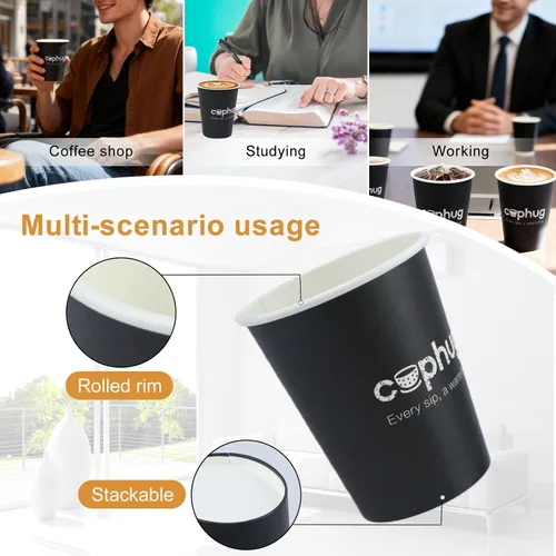 Miniatura 4 de Paquete de 300 vasos de papel desechables de 8 onzas, vasos de bebida caliente y fría para café, té, jugo, agua, tazas de café negras para oficina