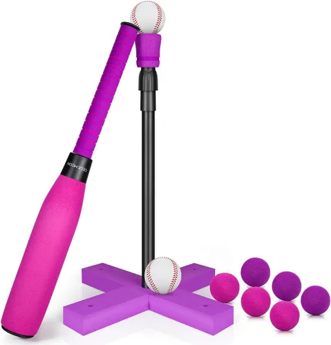 CeleMoon Foam T Ball Kids Baseball Softball Bat Set Batting, 8 Colored Balls Included for Toddler Gift 3 4 5 Years Indoor Outdoor Sport Playing Toys