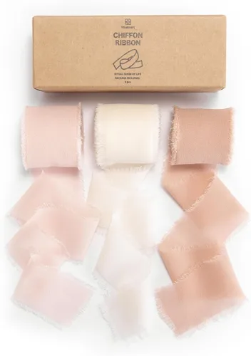 Miniatura 20 de Vitalizart Cinta de seda de gasa marrón hecha a mano con flecos de 1.5 pulgadas x 21 yardas, bordes deshilachados marrón y nude para invitaciones