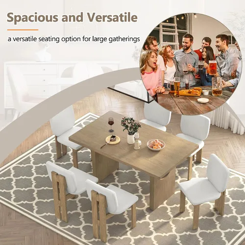 Miniatura 3 de Merax Juego de mesa de comedor de madera para 6, mesa rectangular/sillas tapizadas/diseño geométrico retro, ideal para comedor y cocina, natural