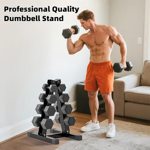 Miniatura 3 de 4-Tier Dumbbell Rack Stand, A-Frame Metal Weight Rack with Handle – Space-Saving Strength Training Dumbbell Storage for Home Gym Negro 4 niveles