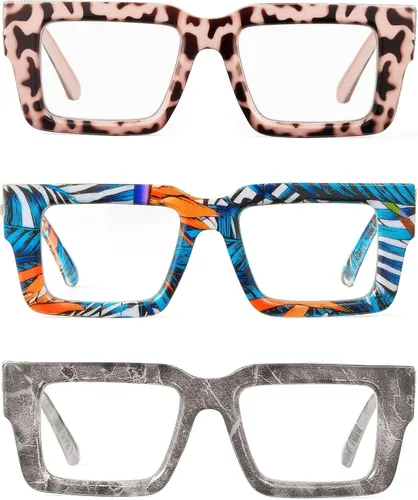 Miniatura 11 de JM Paquete de 3 gafas de lectura estilo Oprah para mujeres y hombres, elegantes gafas cuadradas con bloqueo de luz azul Color mixto
