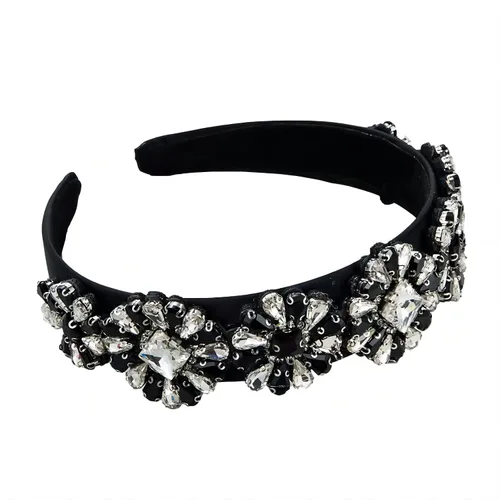 Diadema de moda para mujer, diadema para mujer, hermosa diadema retro con diamantes de imitación de cristal, accesorios para mujeres y niñas (negro