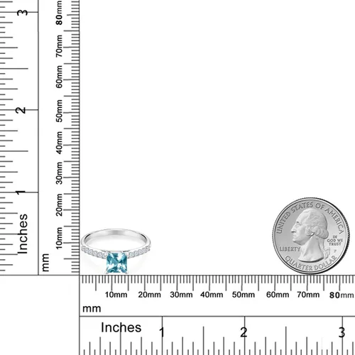Miniatura 3 de Gem Stone King Juego de anillos de oro blanco de 10 quilates con topacio azul hielo y zafiro blanco creado