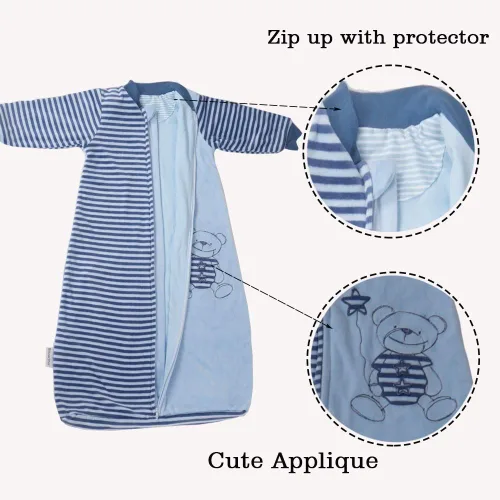 Miniatura 7 de Tog 2.0 - Saco de dormir para niños pequeños, manga larga, terciopelo de algodón, cálido saco de dormir con brazos para bebé, 4 estaciones, Azul