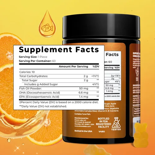 Miniatura 3 de Gomitas Omega 3 prémium para niños, aceite de pescado con sabor a naranja para niños, gomitas Omega 3 para niños, sin eructos de pescado, apoyo