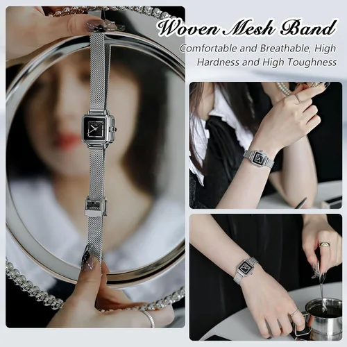 Miniatura 4 de RORIOS Relojes analógicos de cuarzo para mujer, con correa de cuero, esfera cuadrada, relojes de pulsera impermeables para mujer