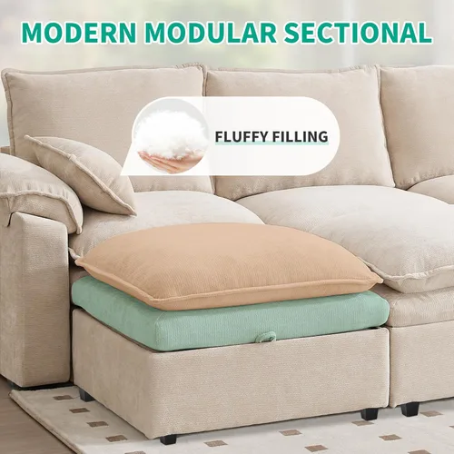 Miniatura 4 de Juego de sofá modular grande en forma de U – Sofá de nube de gran tamaño de 4 plazas para sala de estar, sofás grandes y cómodos de tela