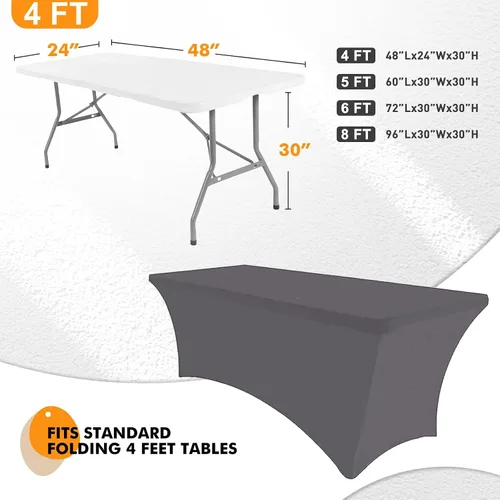Miniatura 2 de SEPARO Paquete de 2 Cubiertas de Mesa de 4 Pies Color Gris Mantel Rectangular Ajustado Tela Elástica Mantel de 4 pies Sin Arrugas para Fiestas