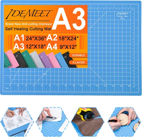 Miniatura 11 de Estera de corte autocurativa de 9"x12" de densidad mejorada, alfombrilla de corte rotatoria Idemeet para manualidades, protector de mesa de 5 capas