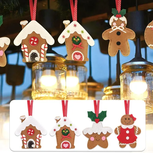 Miniatura 2 de Skylety Juego de 8 adornos grandes de fieltro 3D de jengibre para árbol de Navidad, decoraciones de árbol de fieltro de Navidad, bastón de caramelo